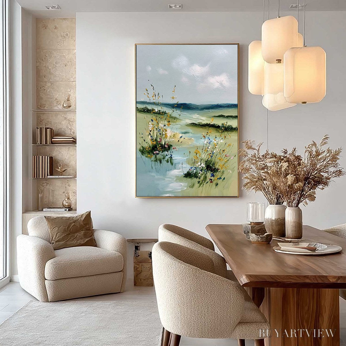 BUYARTVIEW Meadow Whispers – Textured Vertical Landscape Painting of a Wildflower Meadow - image 4