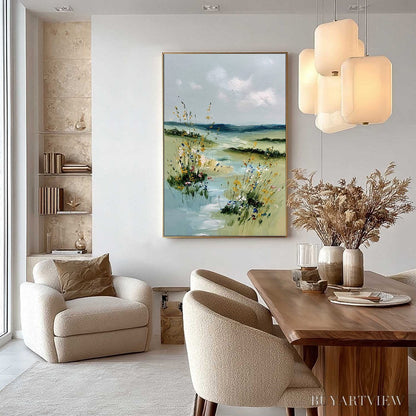 BUYARTVIEW Meadow Whispers – Textured Vertical Landscape Painting of a Wildflower Meadow - image 4