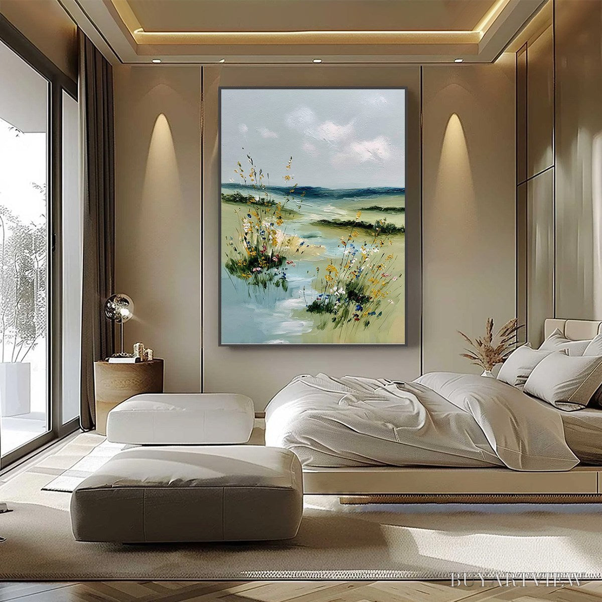 BUYARTVIEW Meadow Whispers – Textured Vertical Landscape Painting of a Wildflower Meadow - image 6