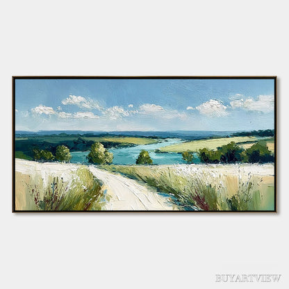 BUYARTVIEW Riverbend Vista – Textured Impasto Landscape Painting of a Countryside Path - image 1