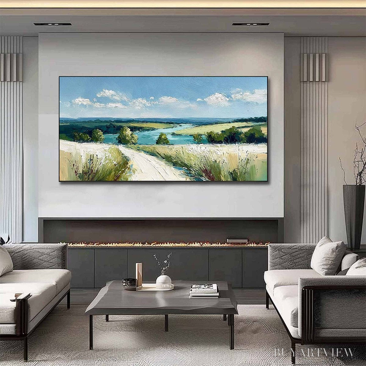 BUYARTVIEW Riverbend Vista – Textured Impasto Landscape Painting of a Countryside Path - image 4
