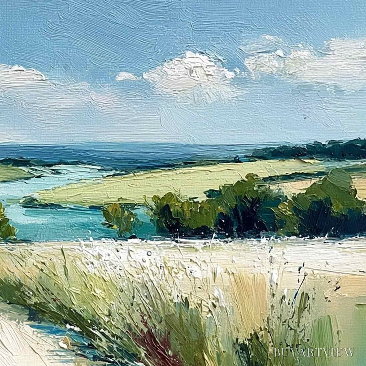 BUYARTVIEW Riverbend Vista – Textured Impasto Landscape Painting of a Countryside Path - image 5