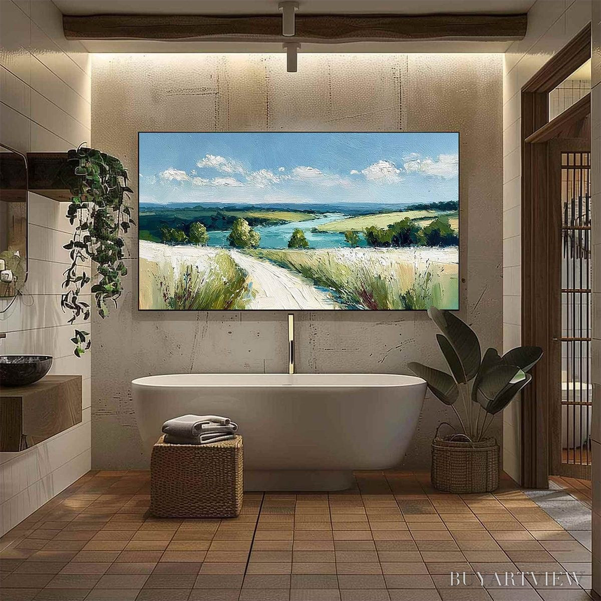 BUYARTVIEW Riverbend Vista – Textured Impasto Landscape Painting of a Countryside Path - image 6