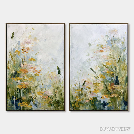 BUYARTVIEW Meadow'S Whisper – Impressionist Wildflower Meadow Painting Diptych - image 1