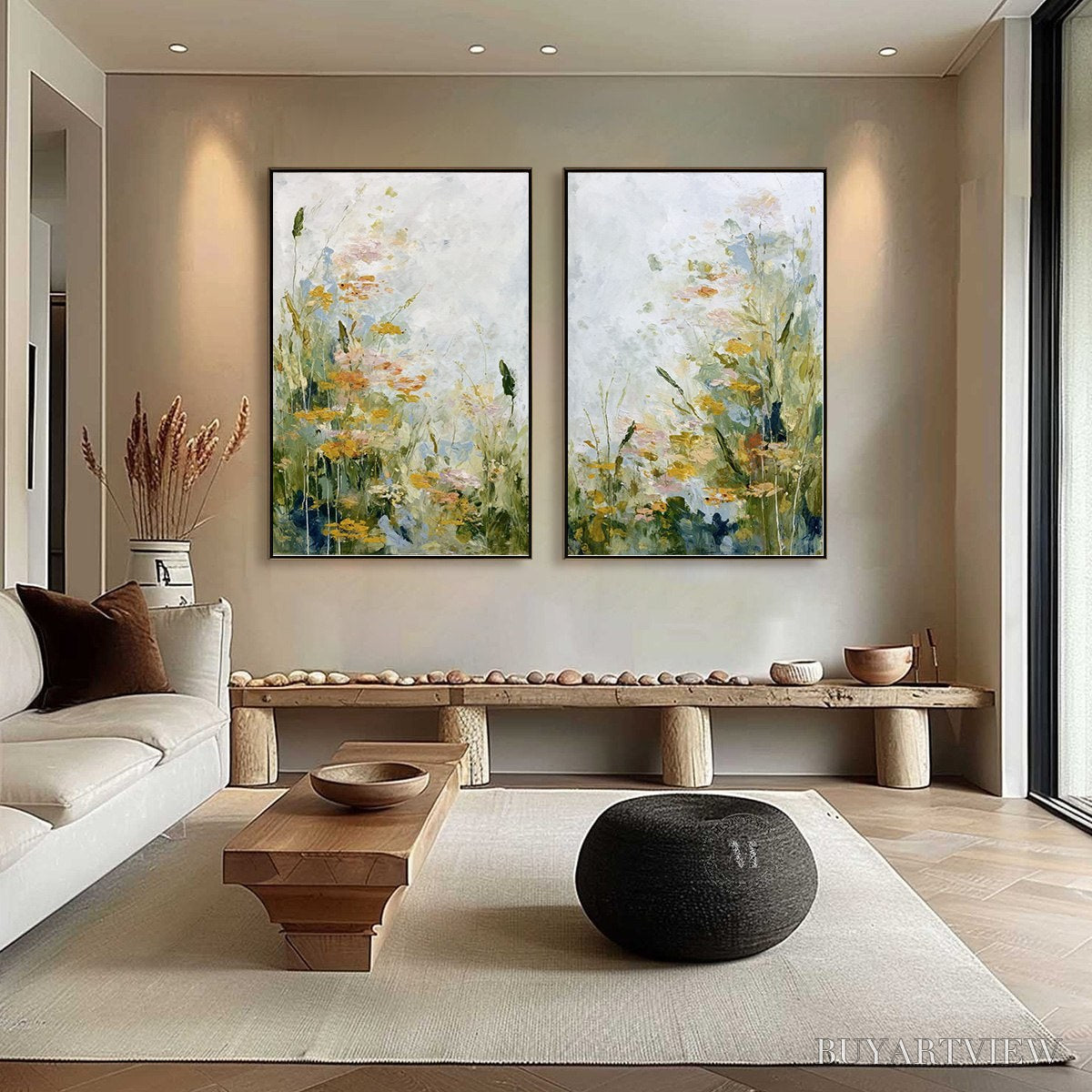 BUYARTVIEW Meadow'S Whisper – Impressionist Wildflower Meadow Painting Diptych - image 6