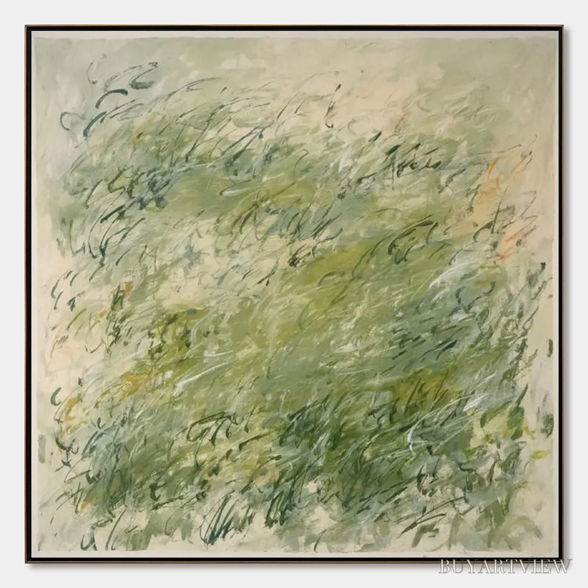 BUYARTVIEW Field Breeze – Minimalist Abstract Green Landscape Oil Painting - image 1