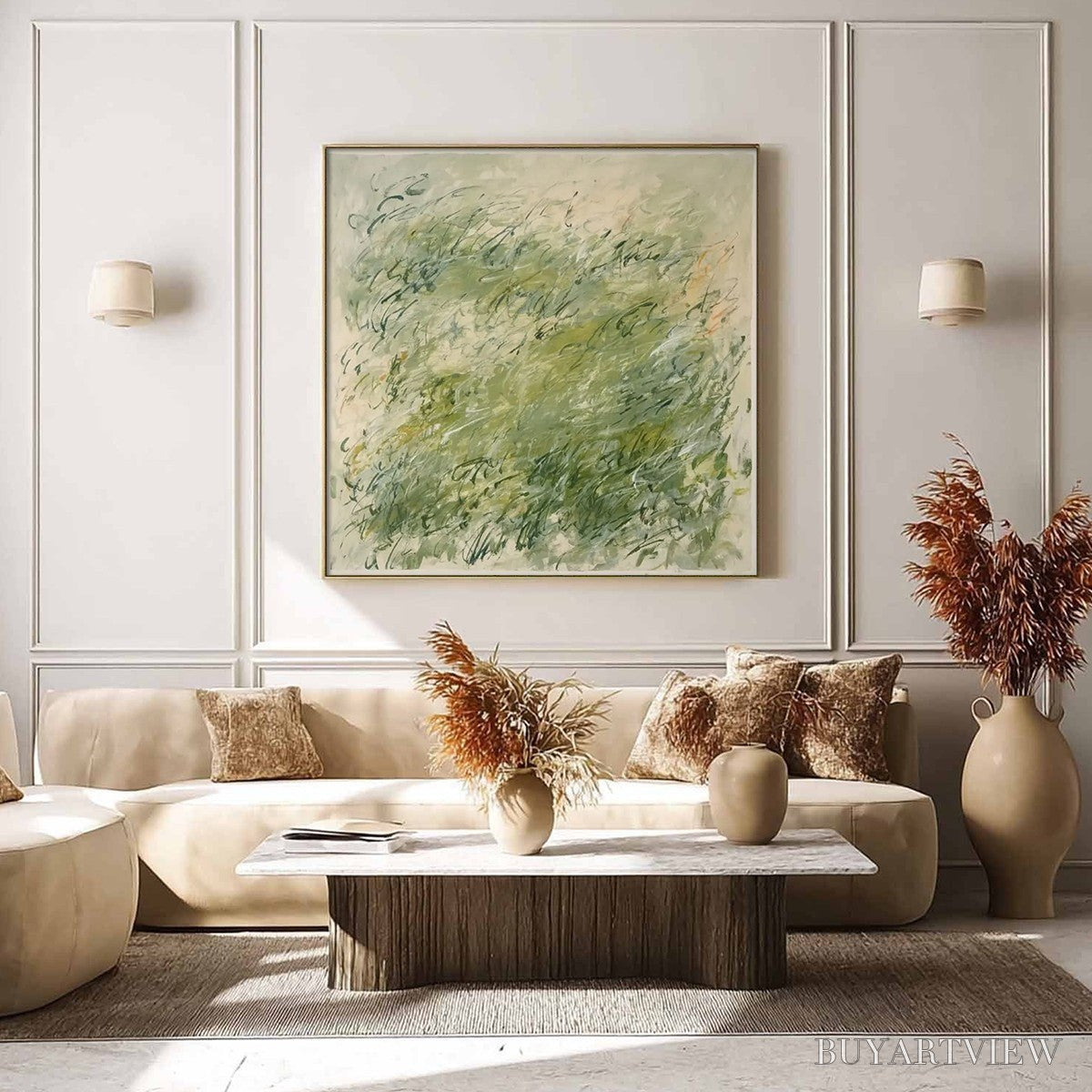BUYARTVIEW Field Breeze – Minimalist Abstract Green Landscape Oil Painting - image 4