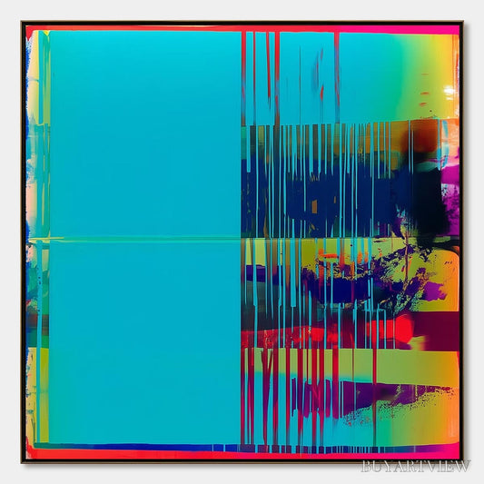 BUYARTVIEW Digital Interruption – Vibrant Abstract Glitch Art Oil Painting - image 1