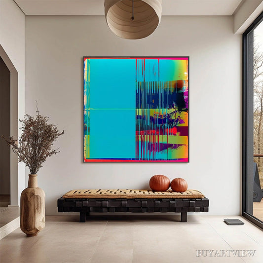 BUYARTVIEW Digital Interruption – Vibrant Abstract Glitch Art Oil Painting - image 2