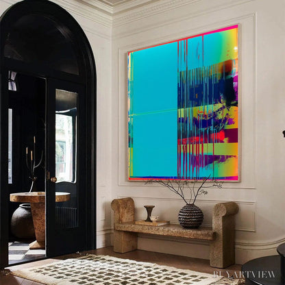 BUYARTVIEW Digital Interruption – Vibrant Abstract Glitch Art Oil Painting - image 3