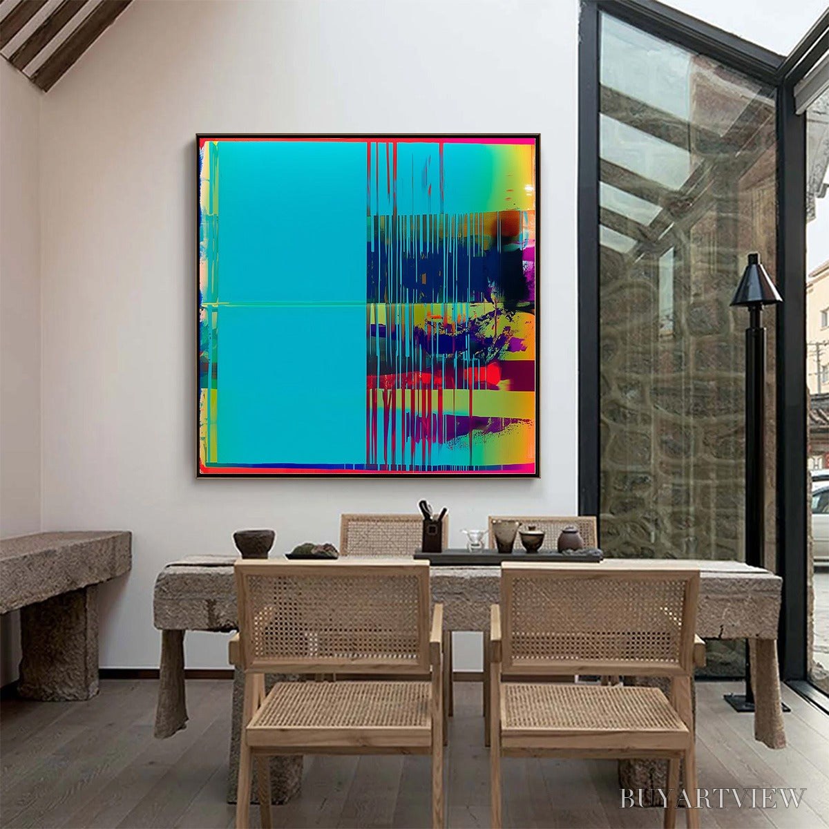 BUYARTVIEW Digital Interruption – Vibrant Abstract Glitch Art Oil Painting - image 5