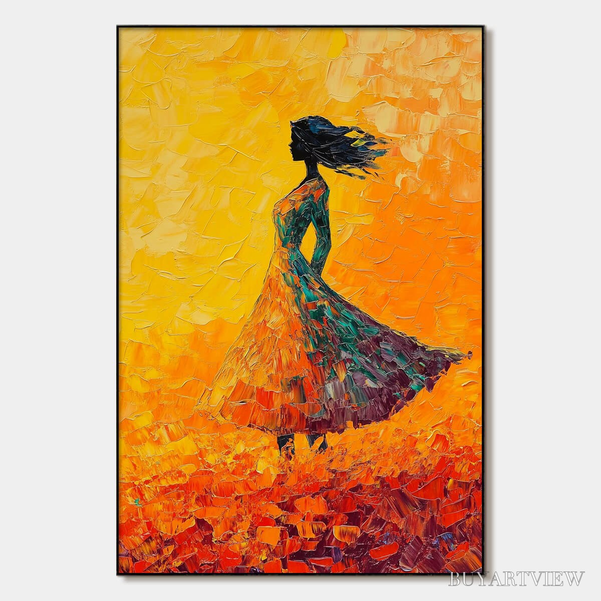BUYARTVIEW Golden Hour Grace – Textured Impasto Figurative Oil Painting of Woman in Field - image 1
