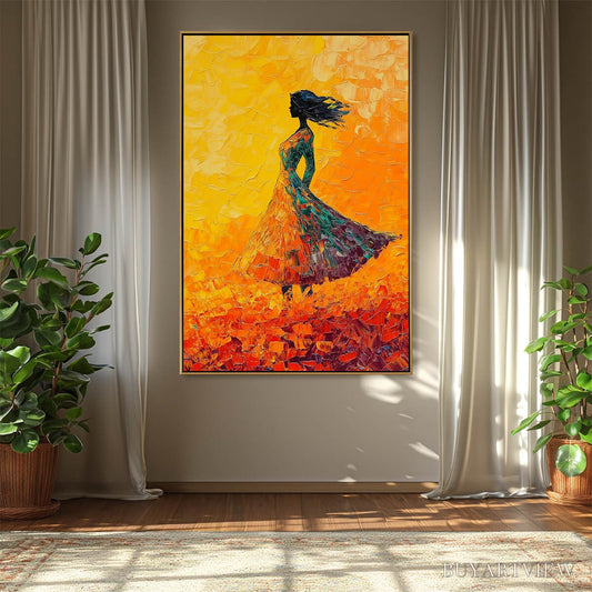 BUYARTVIEW Golden Hour Grace – Textured Impasto Figurative Oil Painting of Woman in Field - image 2