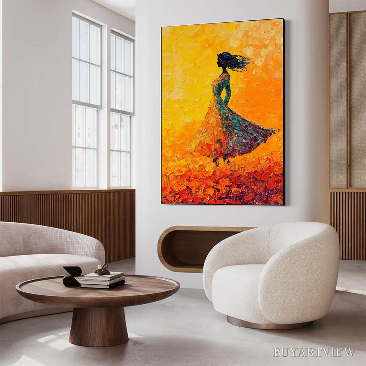 BUYARTVIEW Golden Hour Grace – Textured Impasto Figurative Oil Painting of Woman in Field - image 3