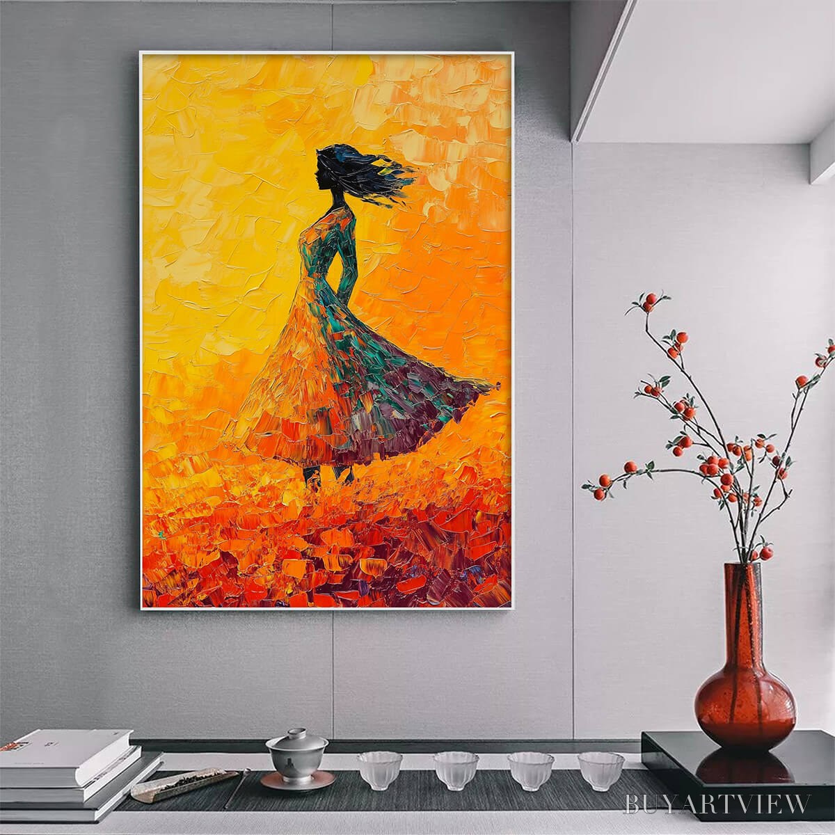 BUYARTVIEW Golden Hour Grace – Textured Impasto Figurative Oil Painting of Woman in Field - image 4
