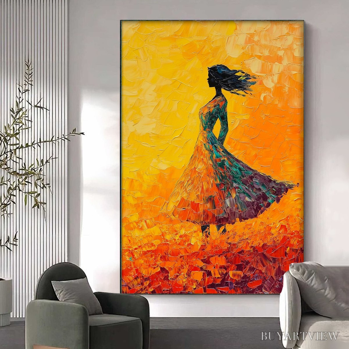 BUYARTVIEW Golden Hour Grace – Textured Impasto Figurative Oil Painting of Woman in Field - image 5