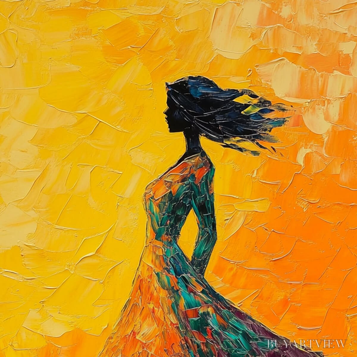 BUYARTVIEW Golden Hour Grace – Textured Impasto Figurative Oil Painting of Woman in Field - image 6