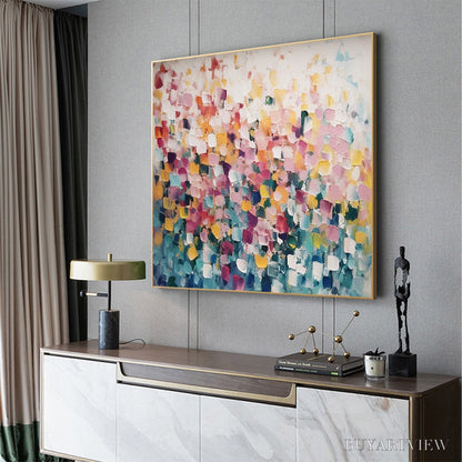BUYARTVIEW Field of Dreams – Square Abstract Impasto Painting, Textured , Colorful, Living Room, Bedroom - image 4