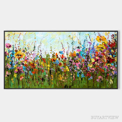 BUYARTVIEW Wild Bloom Meadow – Panoramic Impasto Wildflower Oil Painting - image 1