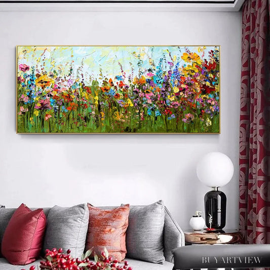BUYARTVIEW Wild Bloom Meadow – Panoramic Impasto Wildflower Oil Painting - image 2