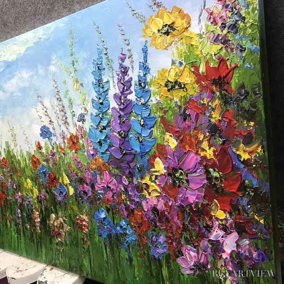 BUYARTVIEW Wild Bloom Meadow – Panoramic Impasto Wildflower Oil Painting - image 3