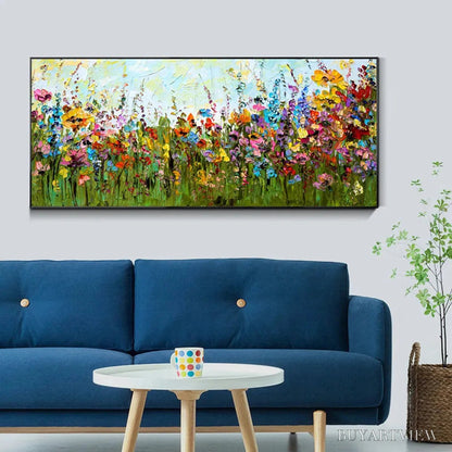 BUYARTVIEW Wild Bloom Meadow – Panoramic Impasto Wildflower Oil Painting - image 5