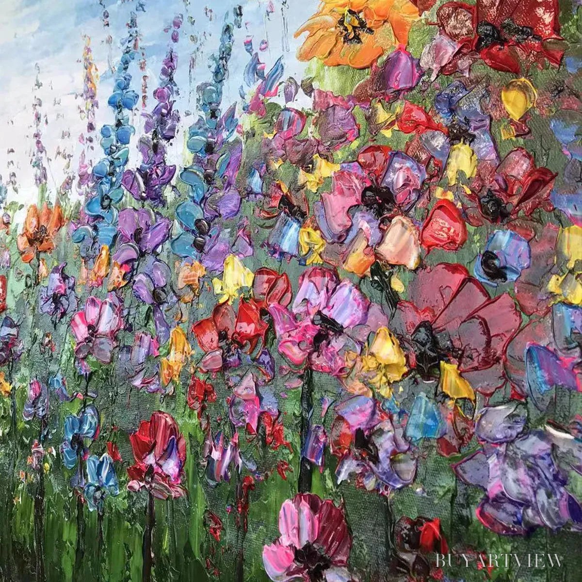 BUYARTVIEW Wild Bloom Meadow – Panoramic Impasto Wildflower Oil Painting - image 6