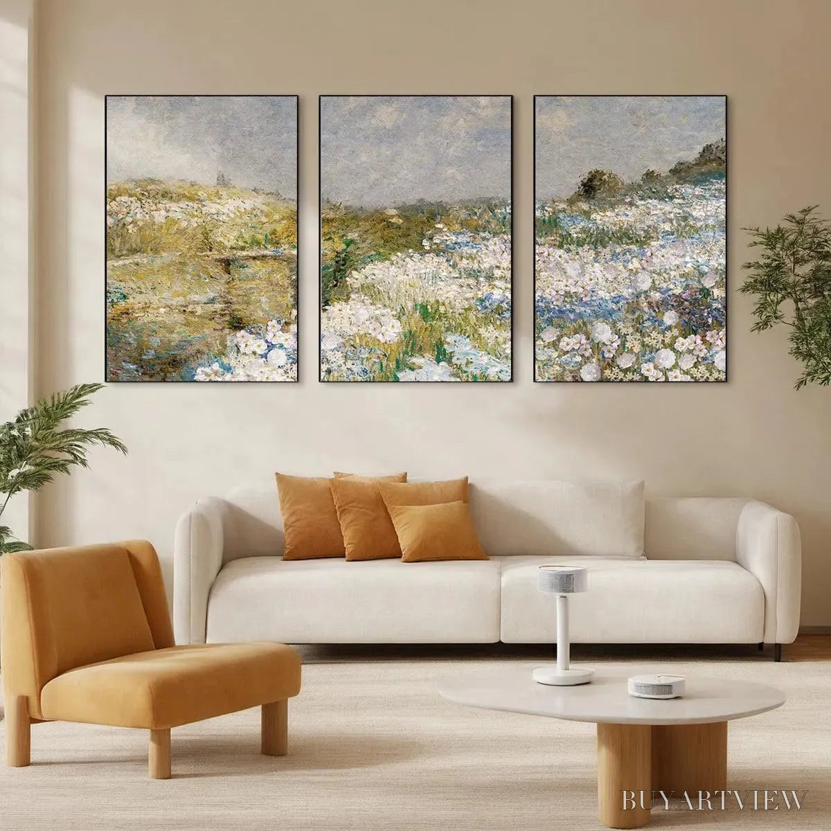 BUYARTVIEW Wildflower Field Triptych – Impressionist Landscape Painting Set of 3 - image 1