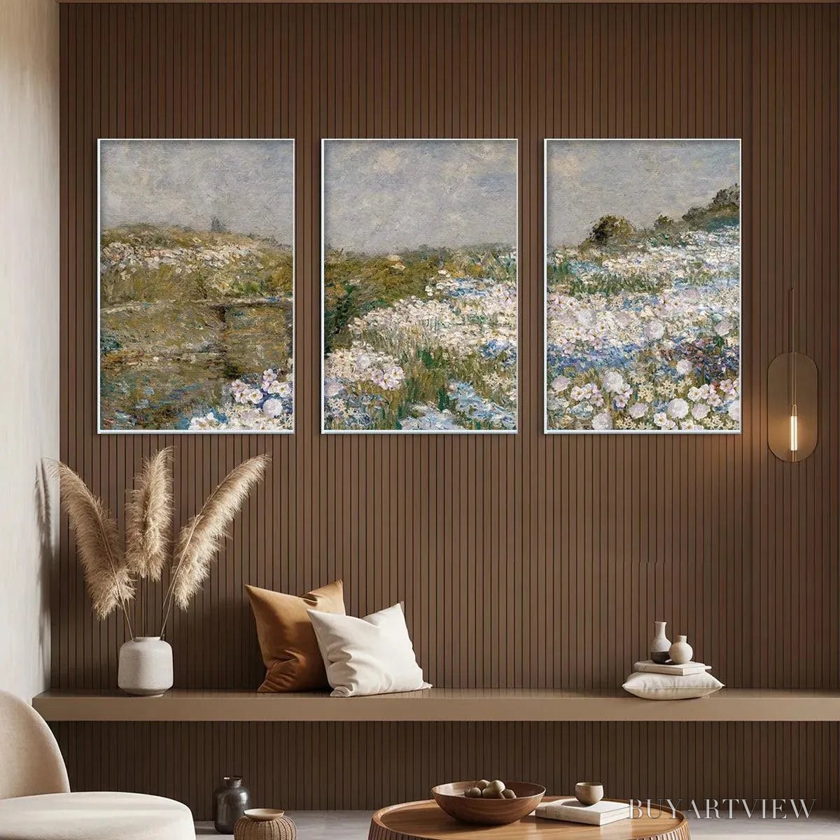 BUYARTVIEW Wildflower Field Triptych – Impressionist Landscape Painting Set of 3 - image 4