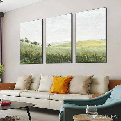 BUYARTVIEW Green Field Triptych – Minimalist Landscape Painting Set of 3 - image 4