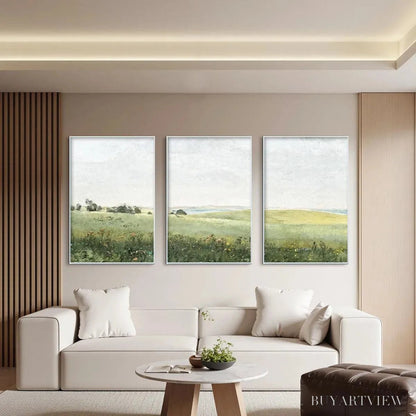 BUYARTVIEW Green Field Triptych – Minimalist Landscape Painting Set of 3 - image 6
