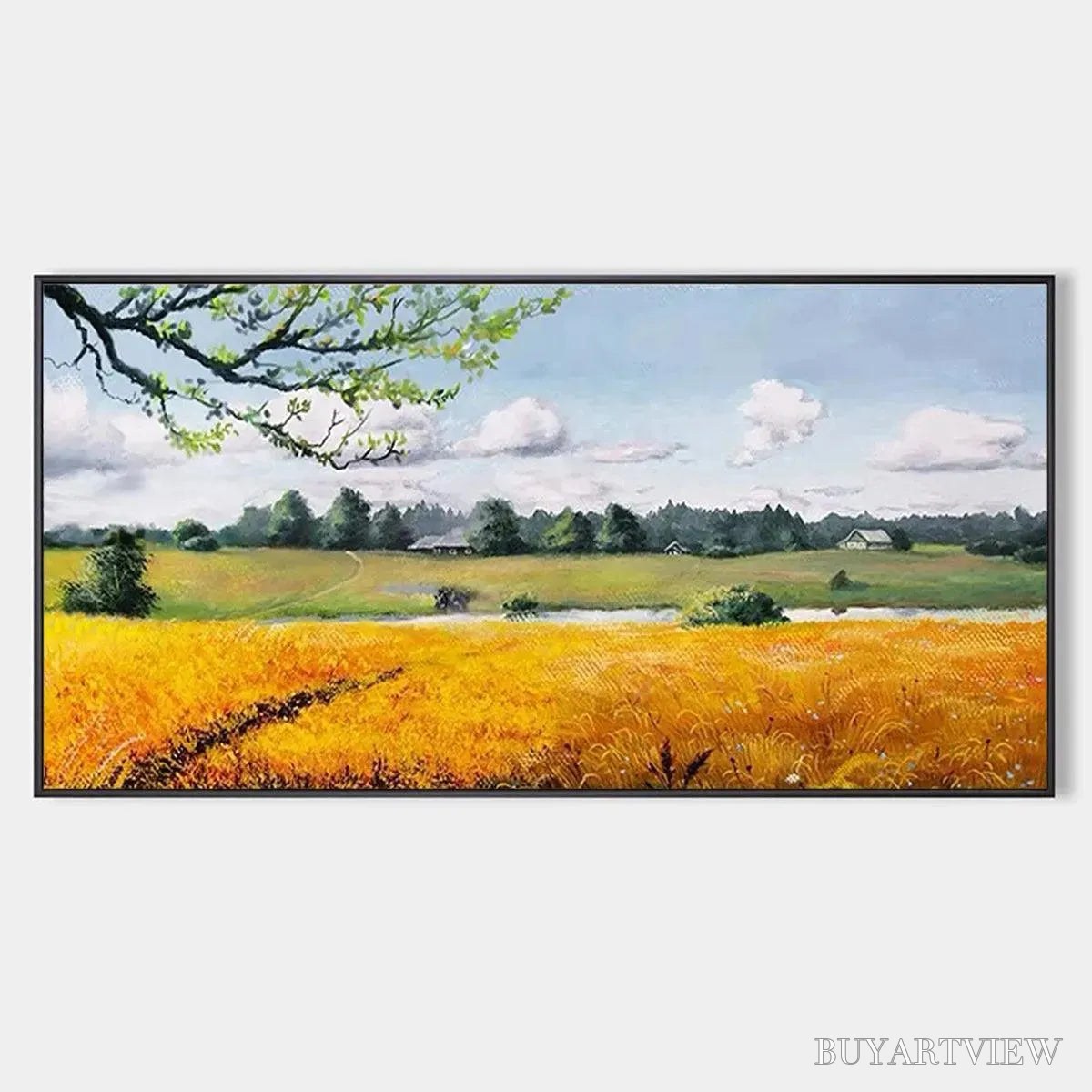 BUYARTVIEW Golden Harvest – Tranquil Landscape Painting of a Golden Field - image 1