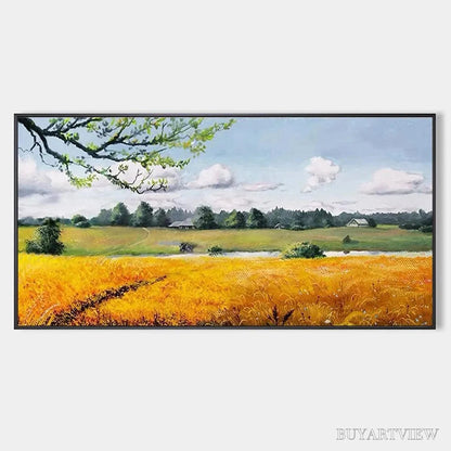 BUYARTVIEW Golden Harvest – Tranquil Landscape Painting of a Golden Field - image 1