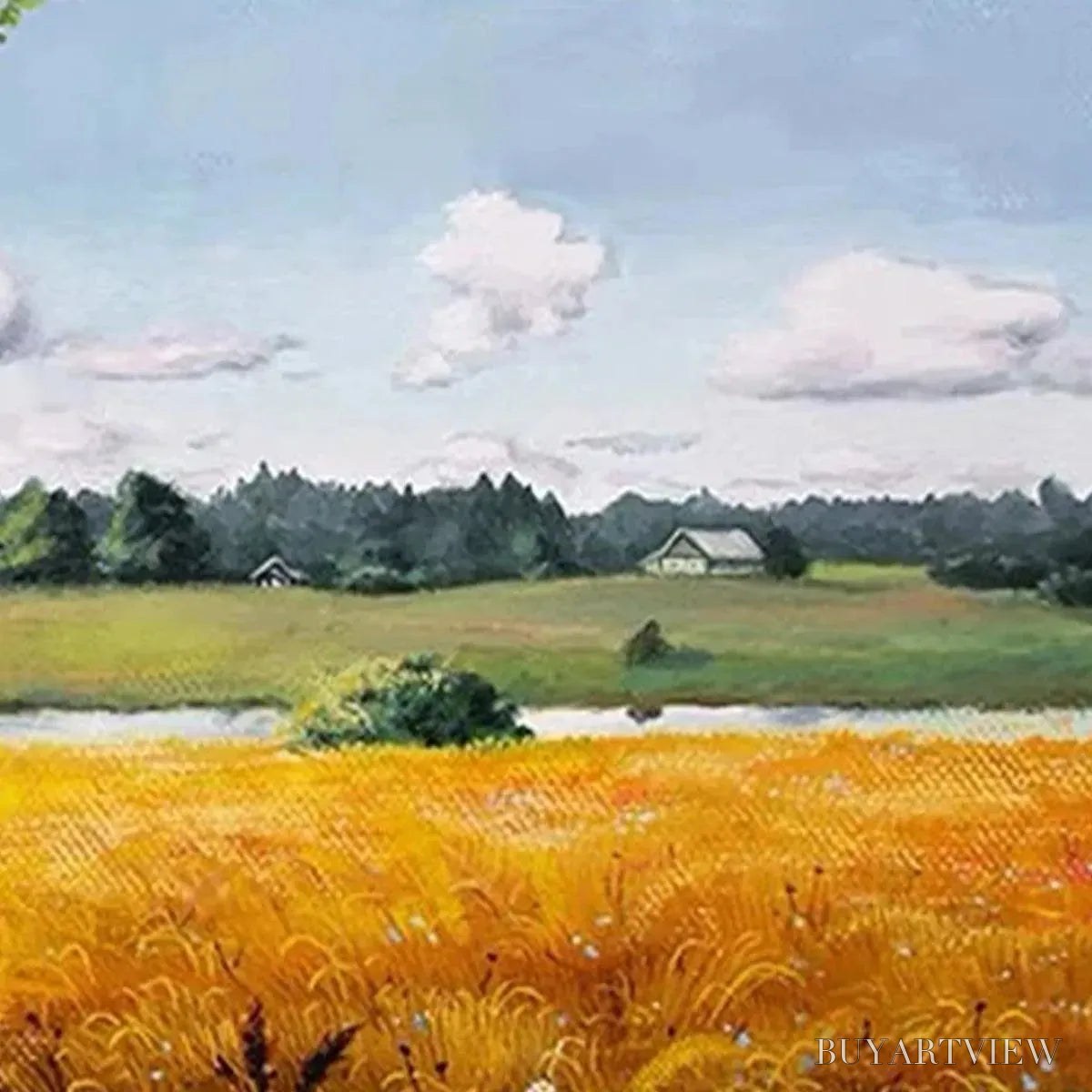 BUYARTVIEW Golden Harvest – Tranquil Landscape Painting of a Golden Field - image 3