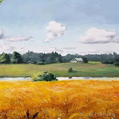 BUYARTVIEW Golden Harvest – Tranquil Landscape Painting of a Golden Field - image 3