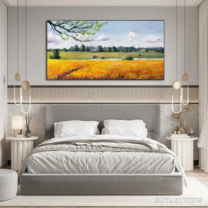 BUYARTVIEW Golden Harvest – Tranquil Landscape Painting of a Golden Field - image 4