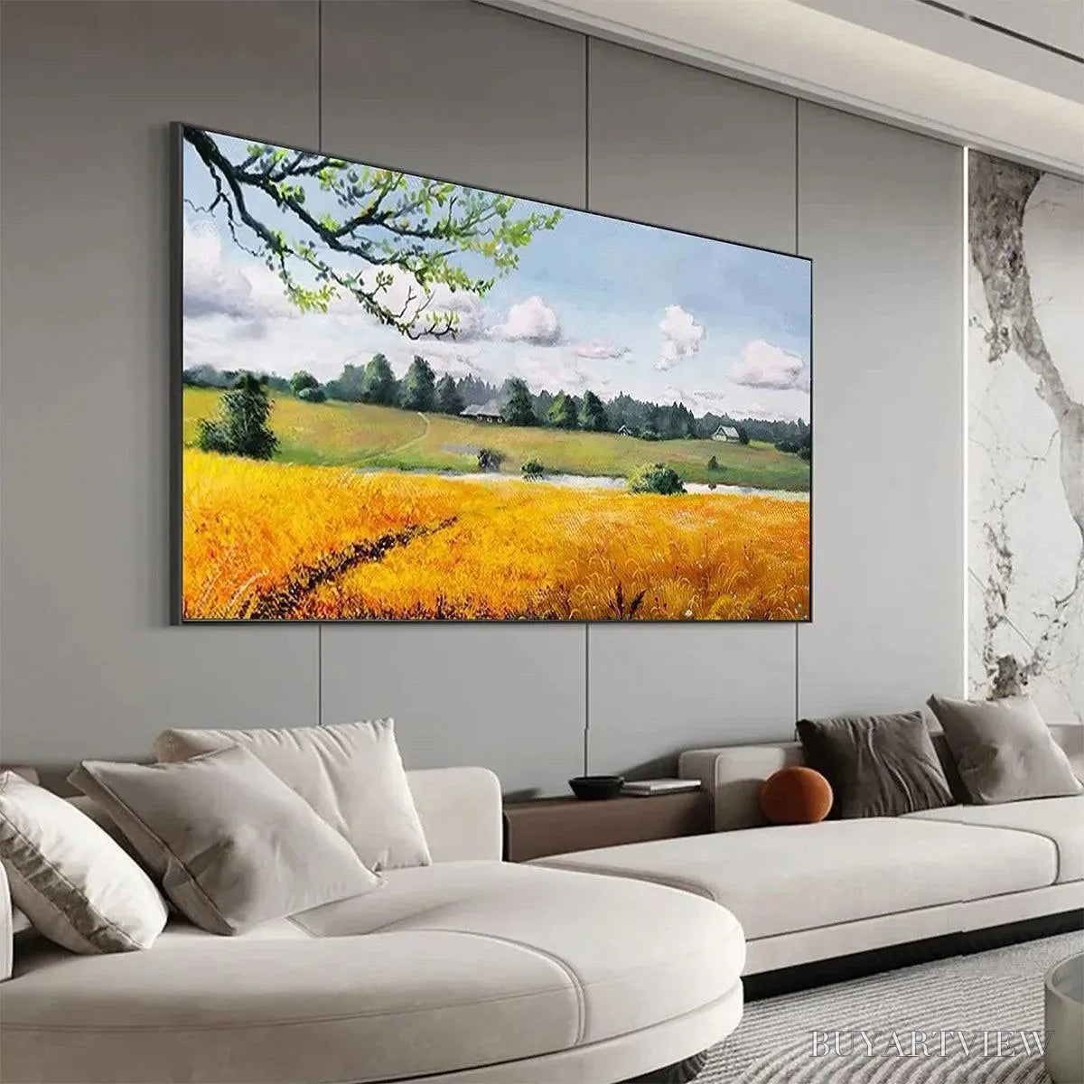 BUYARTVIEW Golden Harvest – Tranquil Landscape Painting of a Golden Field - image 5
