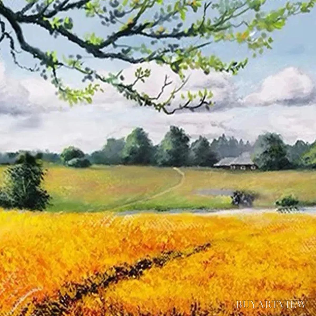 BUYARTVIEW Golden Harvest – Tranquil Landscape Painting of a Golden Field - image 6