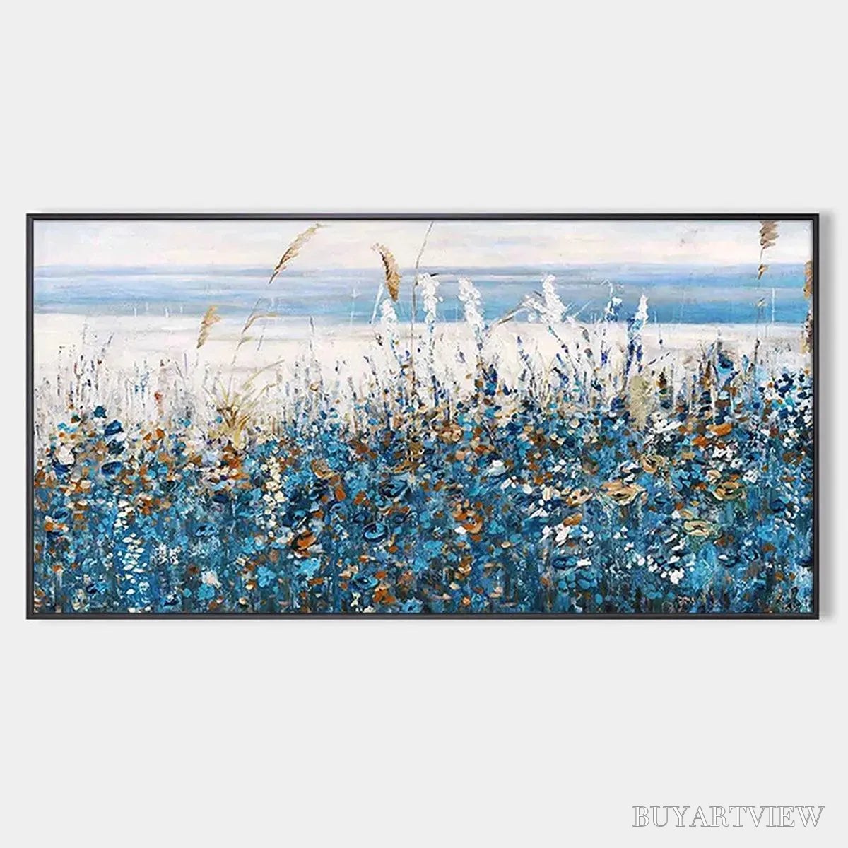 BUYARTVIEW Blue Dunes – Coastal Landscape Painting with Blue Flowers - image 1