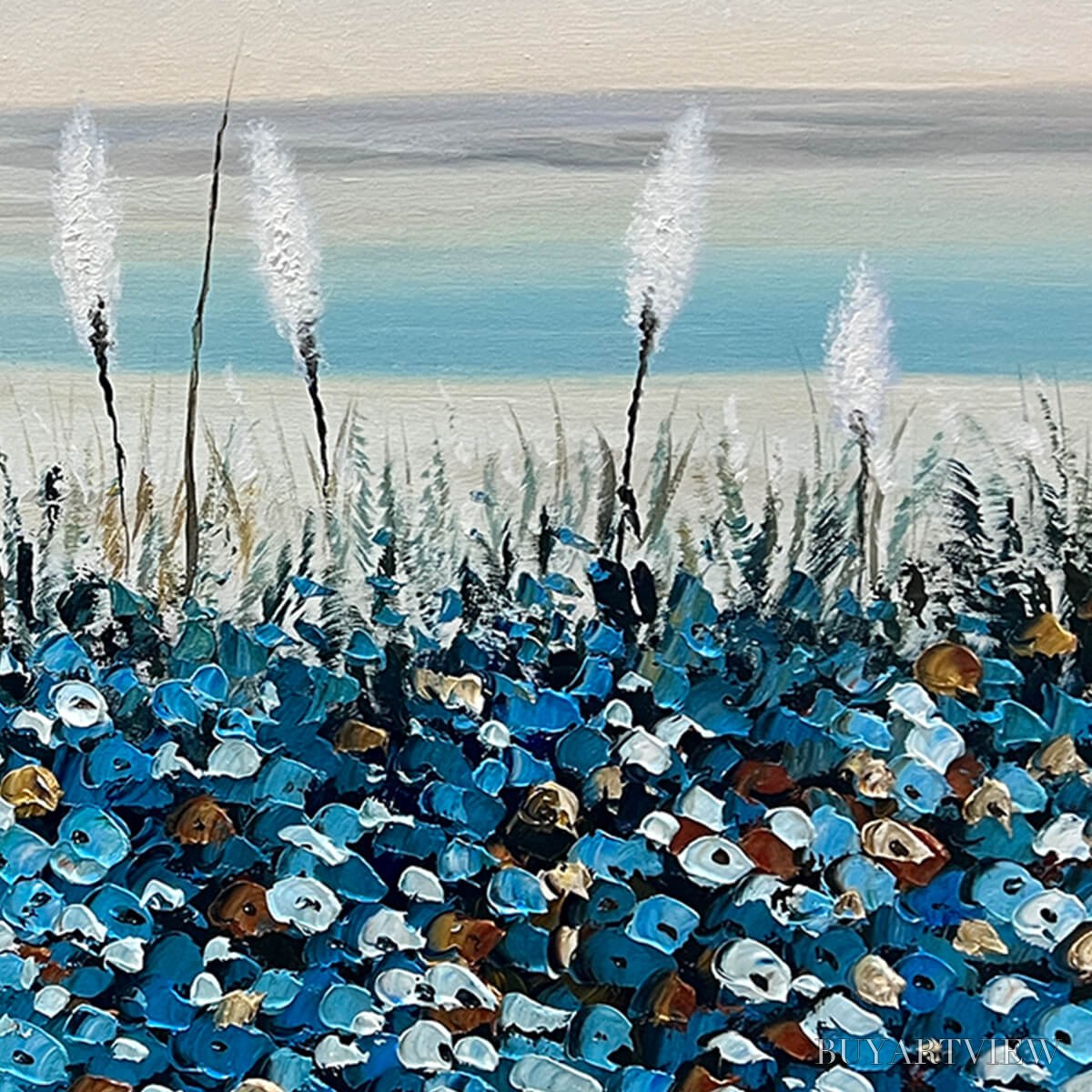 BUYARTVIEW Blue Dunes – Coastal Landscape Painting with Blue Flowers - image 5