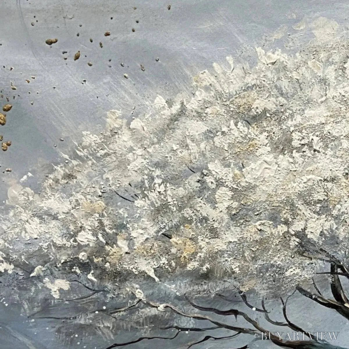 BUYARTVIEW Silver Lining – Textured White and Gold Tree Painting on Grey Background - image 3