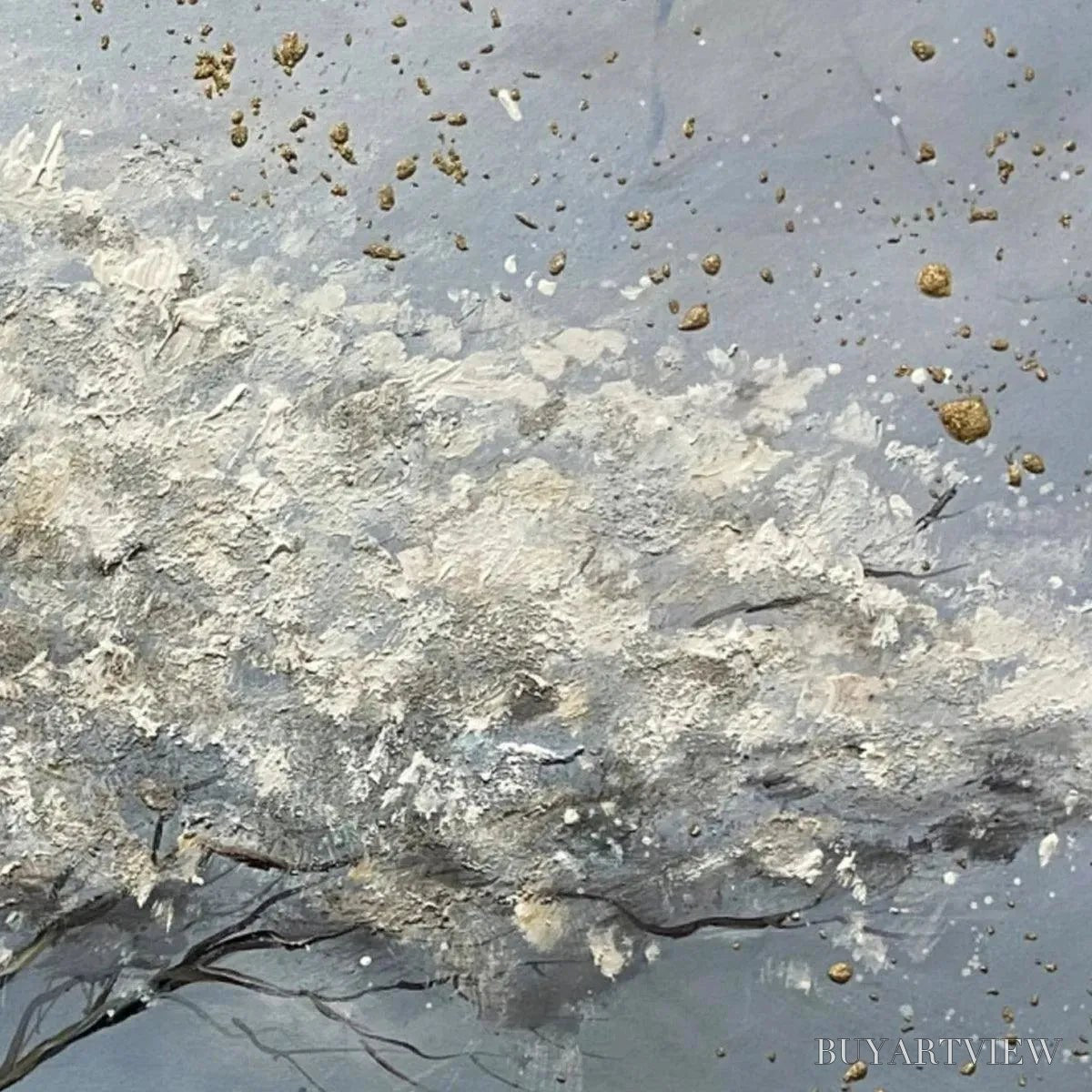 BUYARTVIEW Silver Lining – Textured White and Gold Tree Painting on Grey Background - image 5
