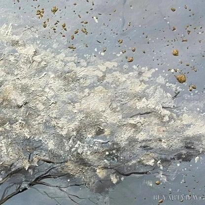 BUYARTVIEW Silver Lining – Textured White and Gold Tree Painting on Grey Background - image 5