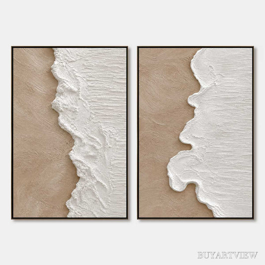BUYARTVIEW Coastal Calm – Textured Wabi-Sabi Abstract Beach Painting Diptych - image 1