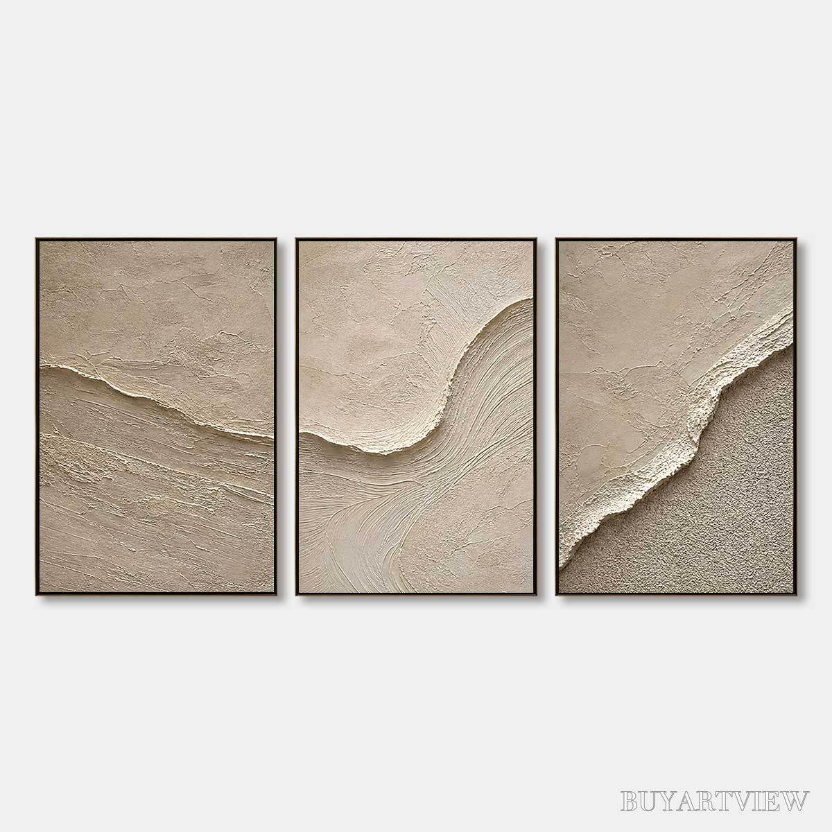 BUYARTVIEW Shoreline Echo – Textured Beige Wabi Sabi Set of 3 - image 1