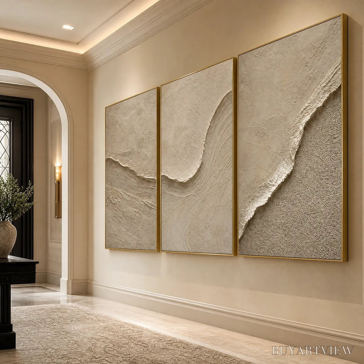 BUYARTVIEW Shoreline Echo – Textured Beige Wabi Sabi Set of 3 - image 4