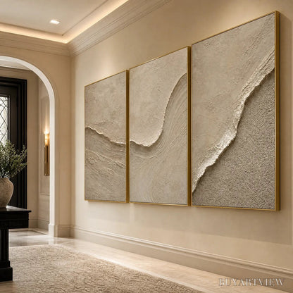 BUYARTVIEW Shoreline Echo – Textured Beige Wabi Sabi Set of 3 - image 4