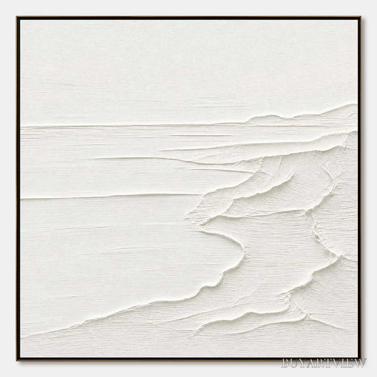 BUYARTVIEW Eternal Shore – Minimalist White Textured Seascape Painting - image 1