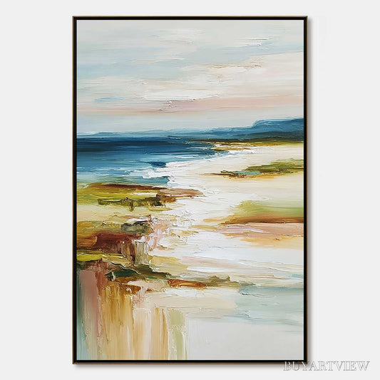 BUYARTVIEW Coastal Reverie – Textured Vertical Abstract Seascape Painting - image 1