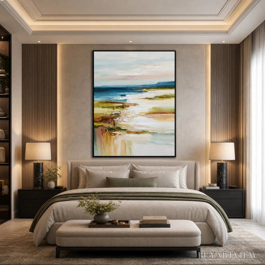 BUYARTVIEW Coastal Reverie – Textured Vertical Abstract Seascape Painting - image 2